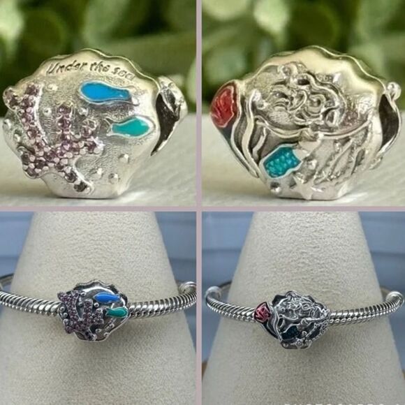 NWOT Ariel Little Mermaid Seashell Disney x Pandora FIT Silver Charm - Picture 2 of 8